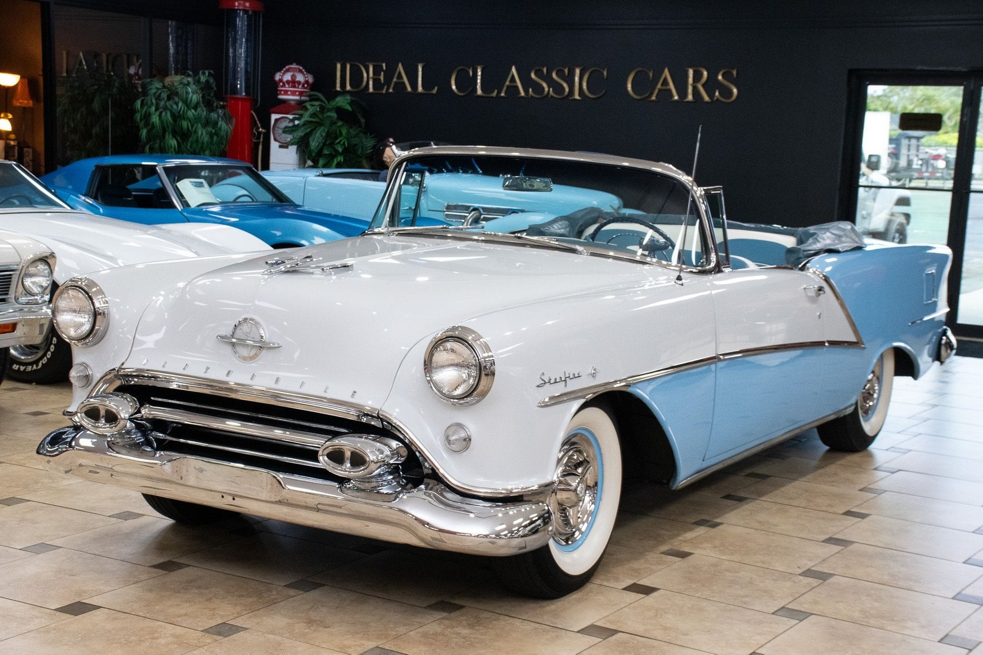 Polar White/Capri Blue 1954 Oldsmobile Starfire Convertible 4-Speed Automatic