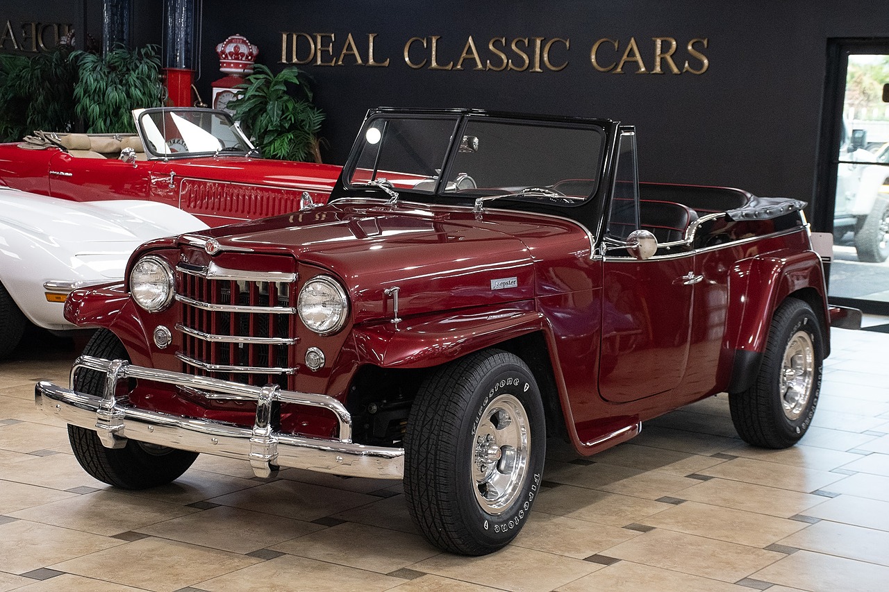 1950 Deep Red Metallic/Black Willys Jeepster Restomod - 302C.I. V8, PS, PB Convertible